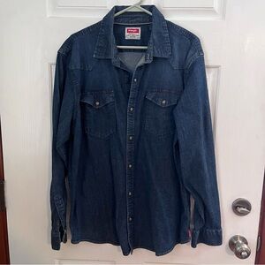Wrangler Dark Blue Denim Western Shirt with Pearl Snaps